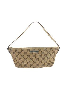 Gucci Beige Silver GG Canvas Leather Handbag Pouch